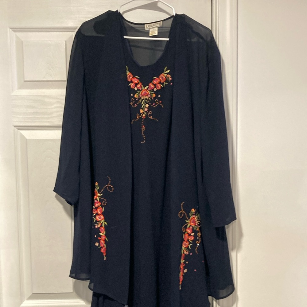 Lolette navy floral detail 2 pc dress 20W